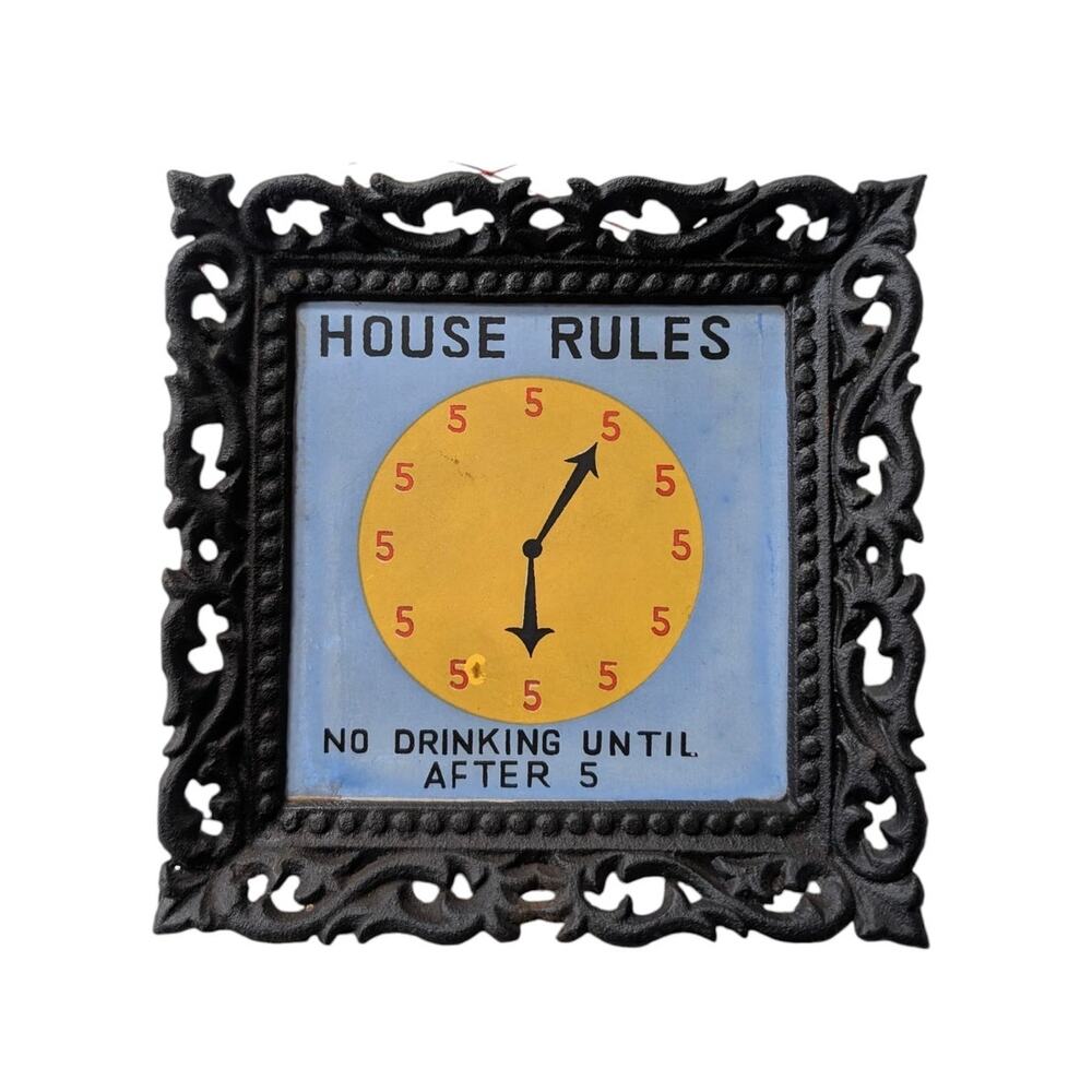 Vintage‎ House Drinking Rules Tile Metal Framed Made in Jaoan